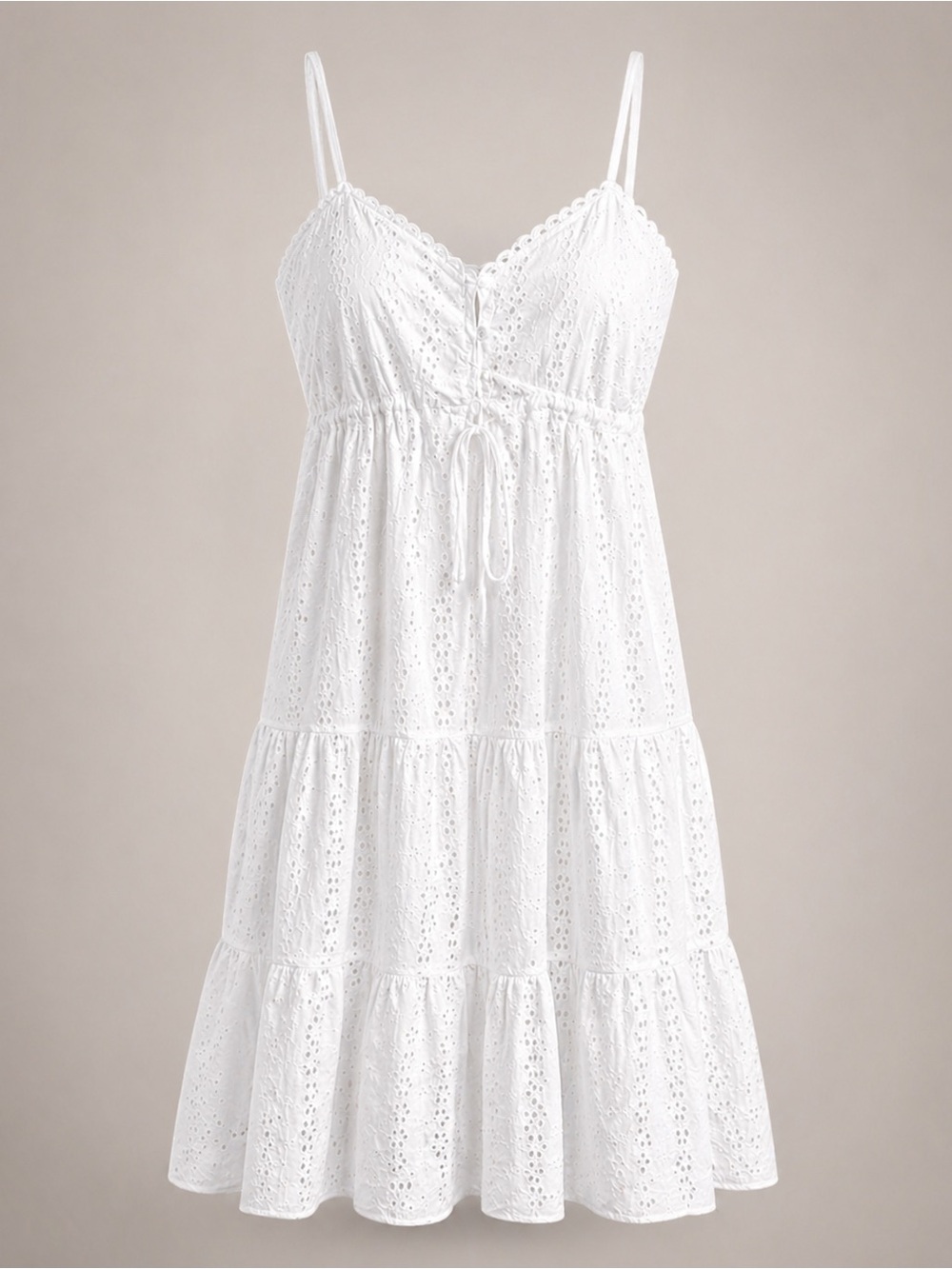 Altar’d State White Eyelet Midi Length Dress. Lace Up Chest, Tiered Skirt. Sz L